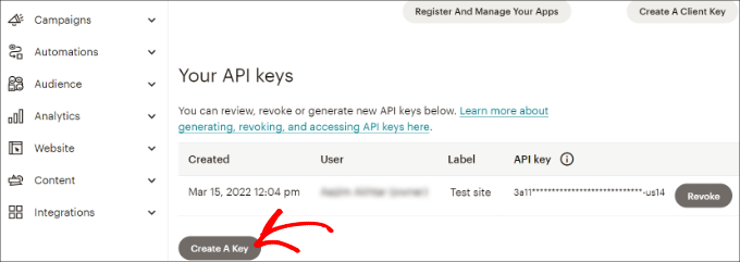 Criar uma nova chave