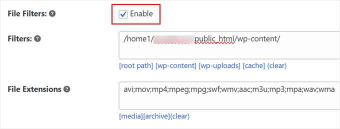 Enabling file filters in Duplicator Enabling file filters in Duplicator
