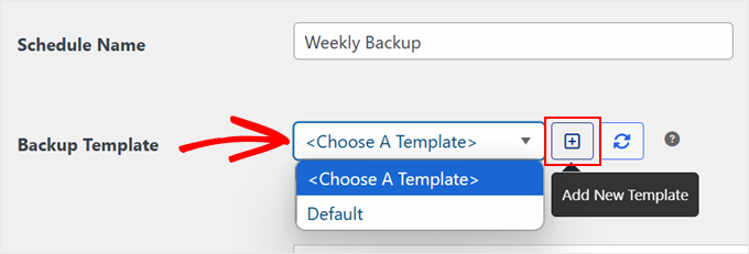 Creating a new scheduled backup template in Duplicator Creating a new scheduled backup template in Duplicator