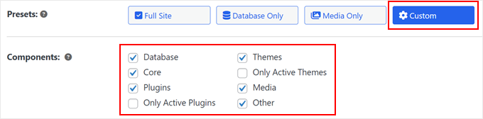Creating a custom backup in Duplicator Creating a custom backup in Duplicator
