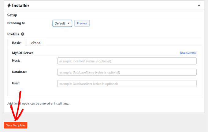 Saving a new Duplicator backup template Saving a new Duplicator backup template