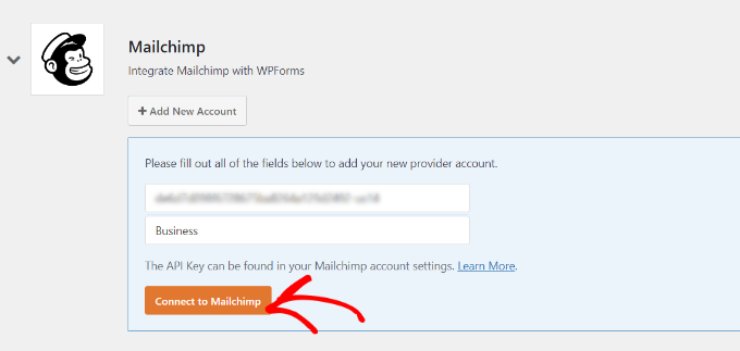 Digite sua chave de API do Mailchimp