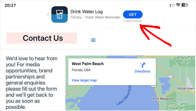 An example of a smart app banner on a WordPress website An example of a smart app banner on a WordPress website