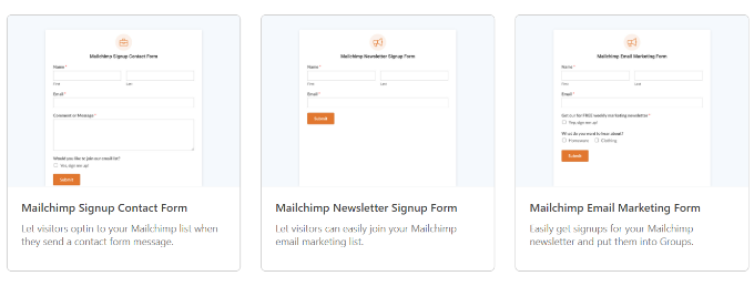 Modelos de formulário do Mailchimp