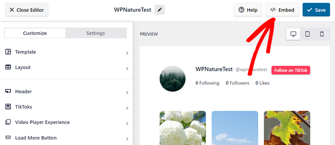 Spara ditt TikTok-flöde och klicka på knappen Bädda in Spara ditt TikTok-flöde och klicka på knappen Bädda in