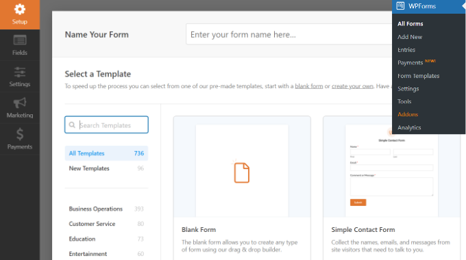 Selecionar um modelo de formulário