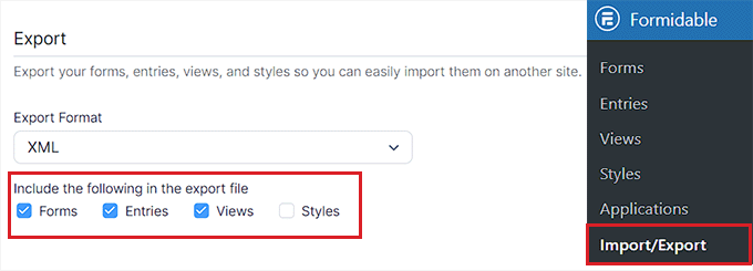 Select data to export Select data to export