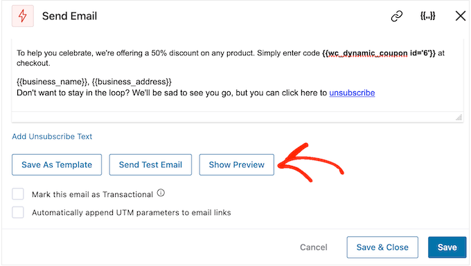 Förhandsgranskning av ett automatiserat födelsedagse-postmeddelande i WooCommerce Förhandsgranskning av ett automatiserat födelsedagse-postmeddelande i WooCommerce