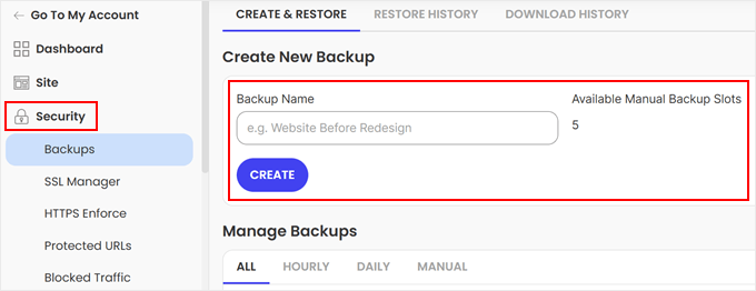 Creating a manual backup in SiteGround Creating a manual backup in SiteGround