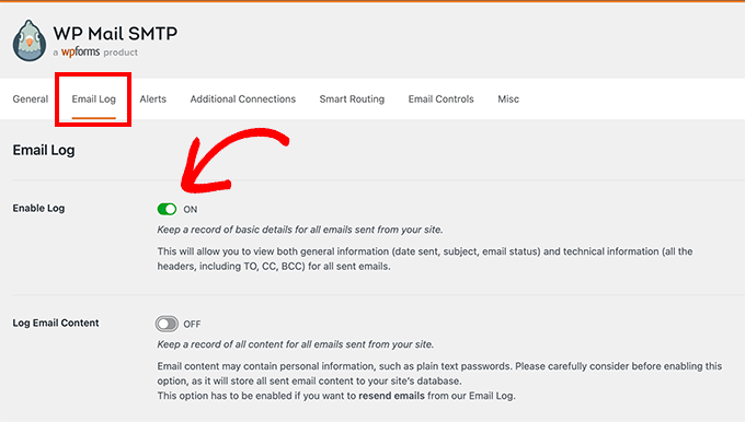 メールログをオンにする メールログをオンにする