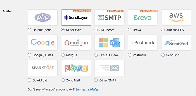 メーラーを選択 SMTPメーラーを選択