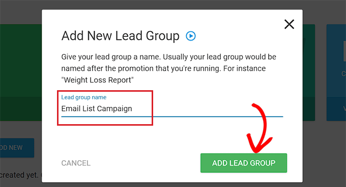 Type lead group name Type lead group name
