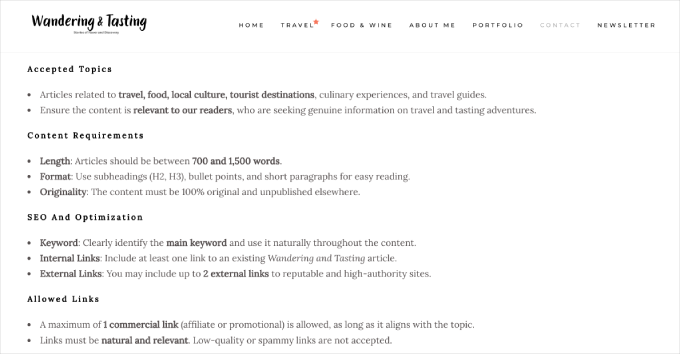 Wandering and Tasting guest post guidelines
