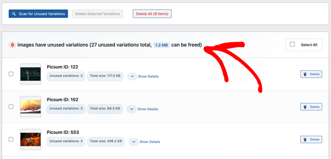 WP Media Cleanup scan results WP Media Cleanup scan results