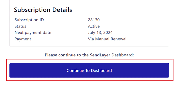 Click Continue to dashboard button Click Continue to dashboard button