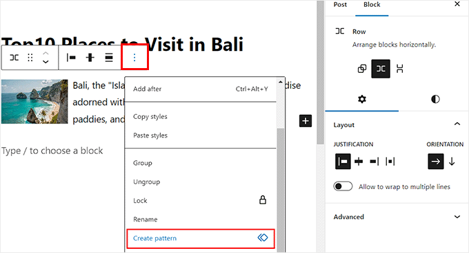 Click the Create Pattern option Click the Create Pattern option