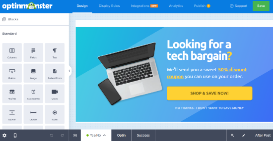 OptinMonster campaign builder Edit after post campaign