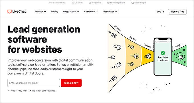 The LiveChat website Live Chat Inc Website Lead Generation