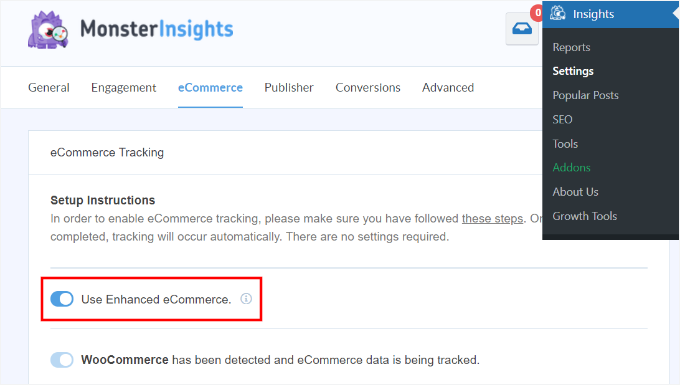 Enabling eCommerce tracking in MonsterInsights