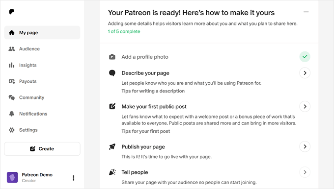 The Patreon dashboard The Patreon dashboard