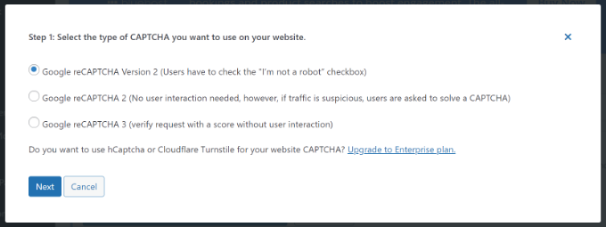 Seleziona il tipo di captcha in 4wp
