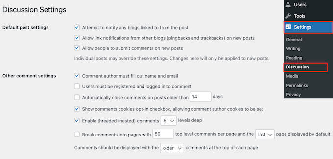 Modifier les paramètres des commentaires WordPress Modifier les paramètres des commentaires WordPress
