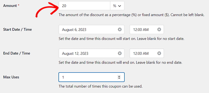 Add amount and time for the coupon code Add amount and time for the coupon code