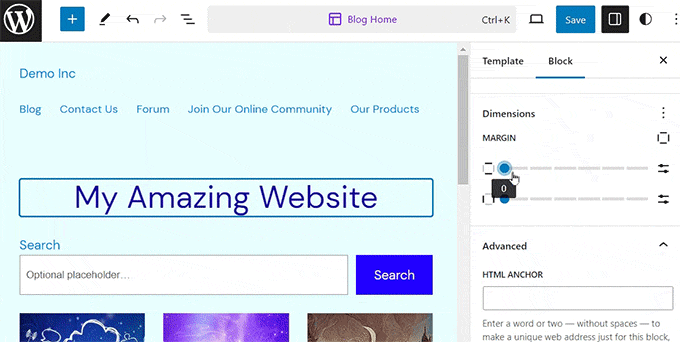 Add margin in the full site editor Add margin in the full site editor