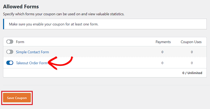 Allow coupon code field for forms Allow coupon code field for forms
