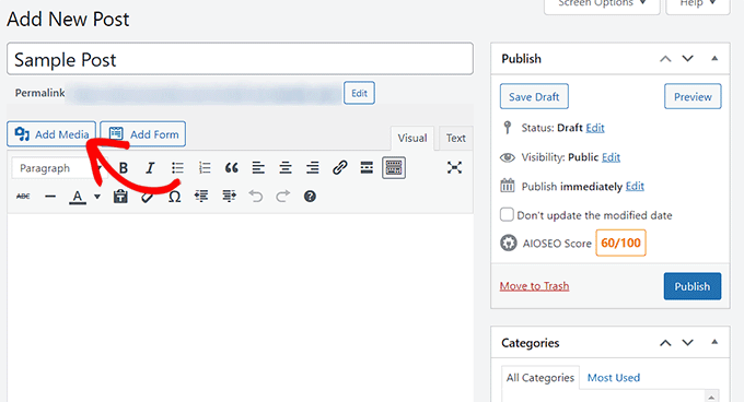 Click the add media button Click the add media button