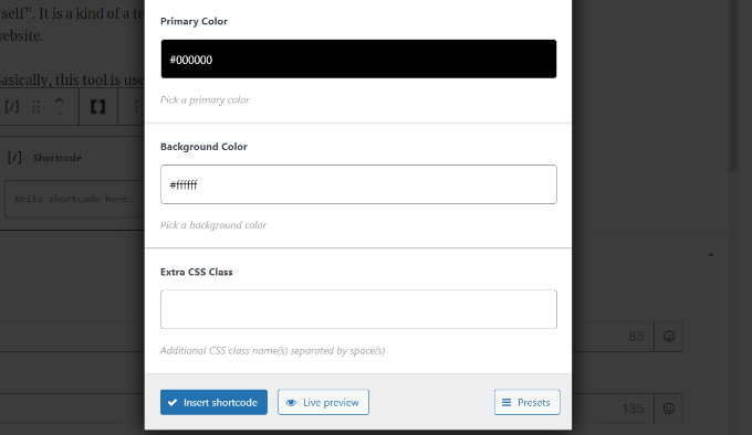 Click insert shortcode Click insert shortcode