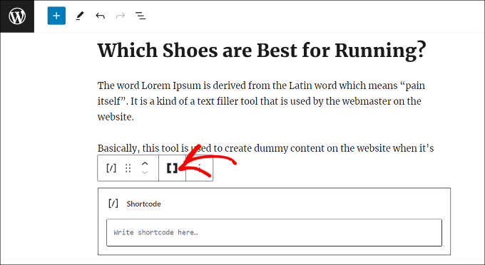 Click the select shortcode icon Click the select shortcode icon