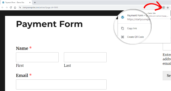 Click the share icon in chrome Click the share icon in chrome