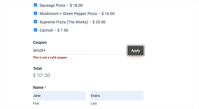 coupon code error preview coupon code error preview