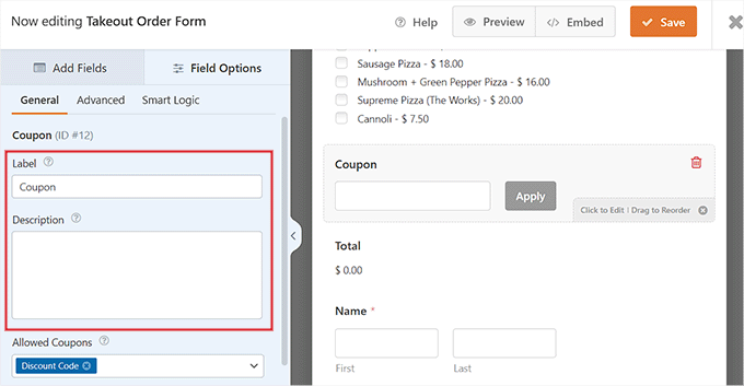 Save form with the coupon code Save form with the coupon code