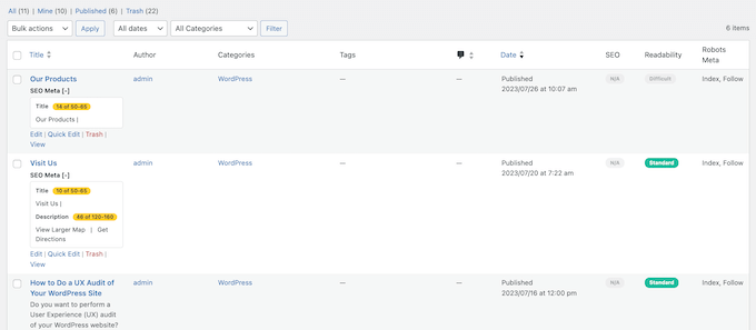 Additional SEO data, in the WordPress dashboard Additional SEO data, in the WordPress dashboard
