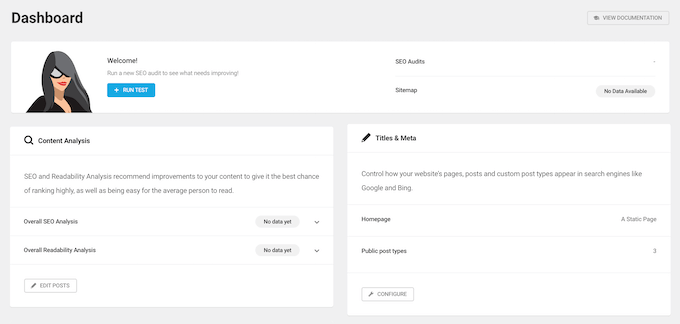 The SmartCrawl SEO dashboard The SmartCrawl SEO dashboard