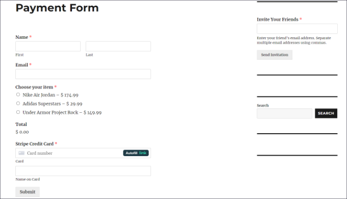 Stripe payment form preview Stripe payment form preview