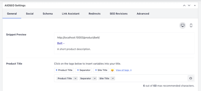 AIOSEO's WooCommerce SEO settings AIOSEO's WooCommerce SEO settings