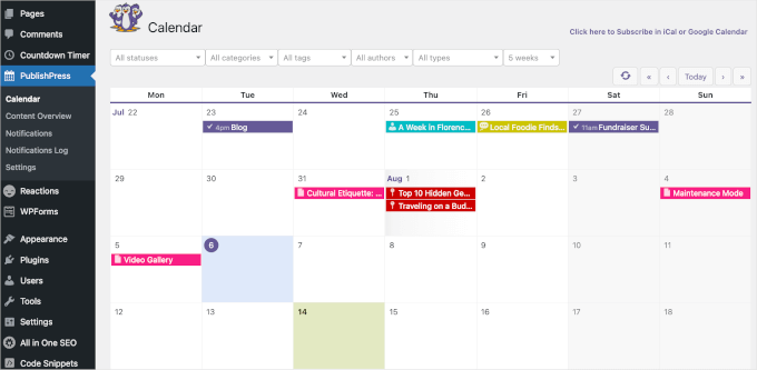 The PublishPress content calendar The PublishPress content calendar