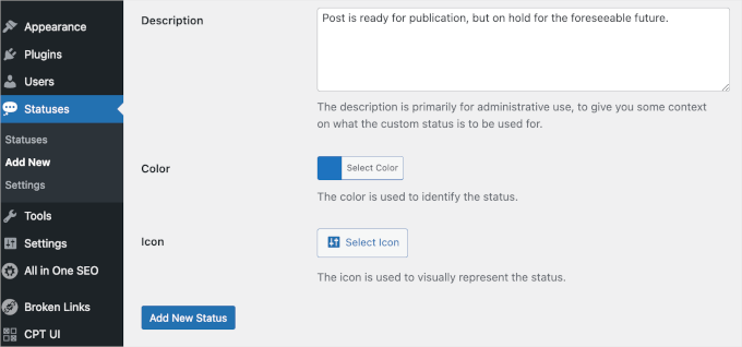 Adding descriptions in PublishPress Adding descriptions in PublishPress