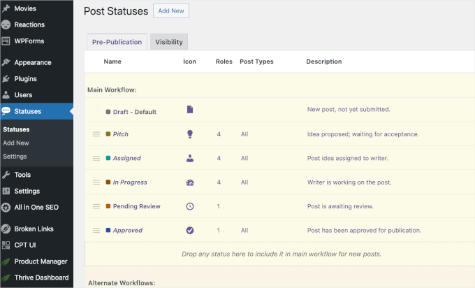 Ready-made custom post statuses in PublishPress Statuses Ready-made custom post statuses in PublishPress Statuses