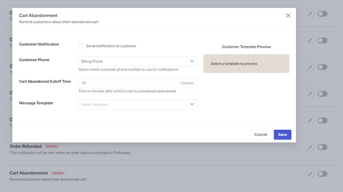 A ready-made cart abandonment campaign, provided via PushEngage 