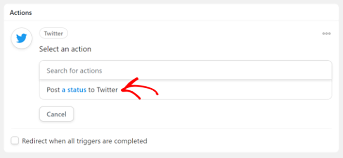 Elige tu acción para Twitter