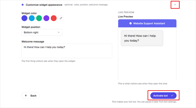 Customize chatbot widget appearance