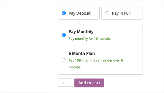 Different installment plans created with WooCommerce Deposits