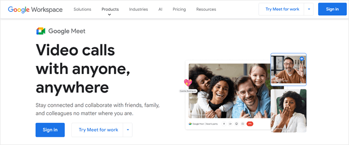 Google Meet landing page