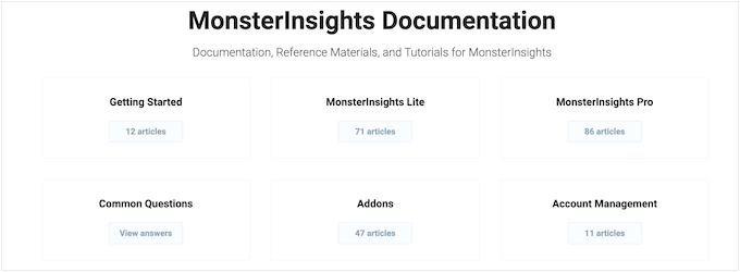 The MonsterInsights' online documentation portal The MonsterInsights' online documentation portal