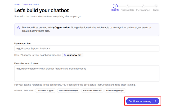Name your chatbot and add a description