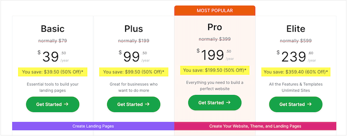 SeedProd's plans and pricing page SeedProd's plans and pricing page